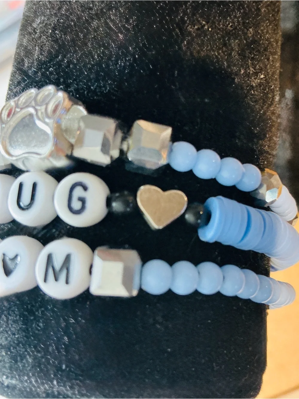 3 piece Pug Mom Paw Beaded Pet Bracelet Set
